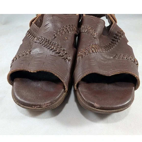 Famolare Brown Leather "Hi-Up" Wave Sole Sandals Woven Slingback Sandals Size 8M - Picture 6 of 11